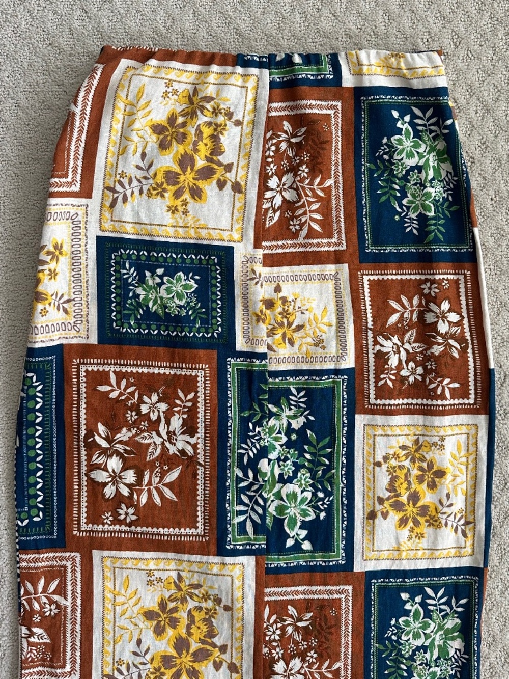House of Harlow 1960 Linen Floral Patchwork Faux Wrap Midi Skirt Small Boho - Picture 9 of 13